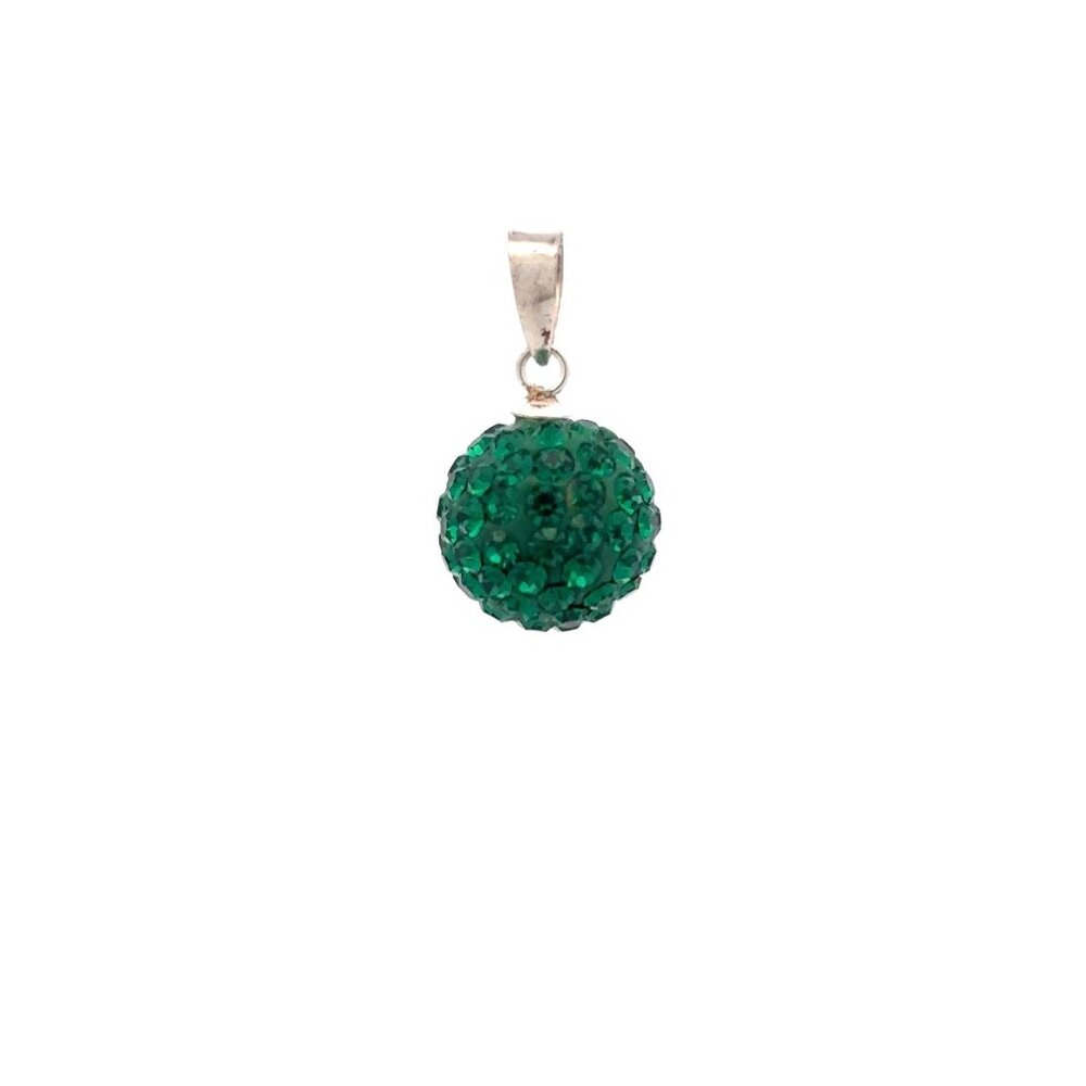 925 Sterling Silver Pendant Green Crystals Round Ball - Picture 3 of 5